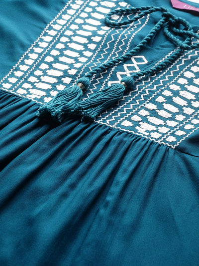 Blue Embroidered Rayon Kurti - Libas