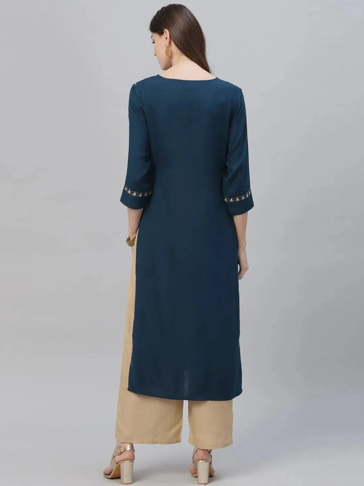 Blue Embroidered Rayon Kurta Set - Libas