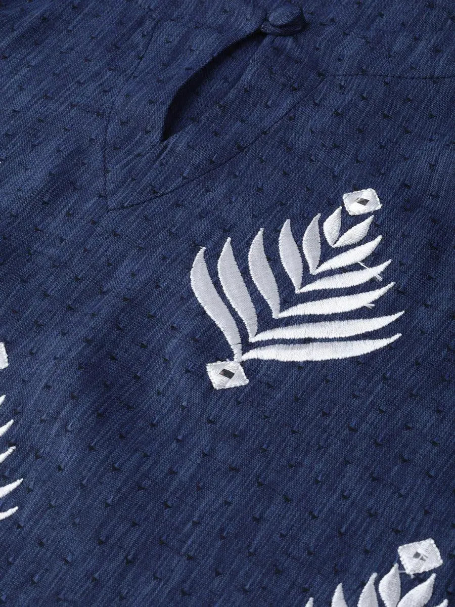 Blue Embroidered Rayon Kurta Set - Libas 