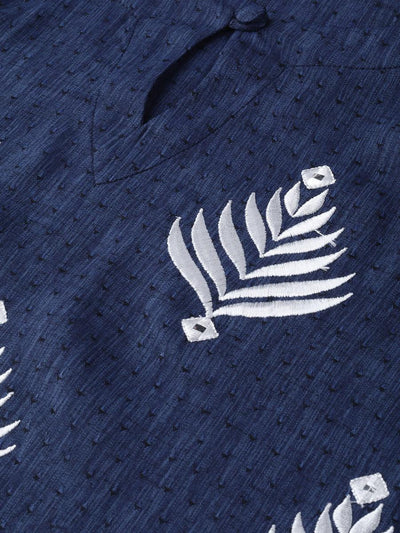 Blue Embroidered Rayon Kurta Set - Libas