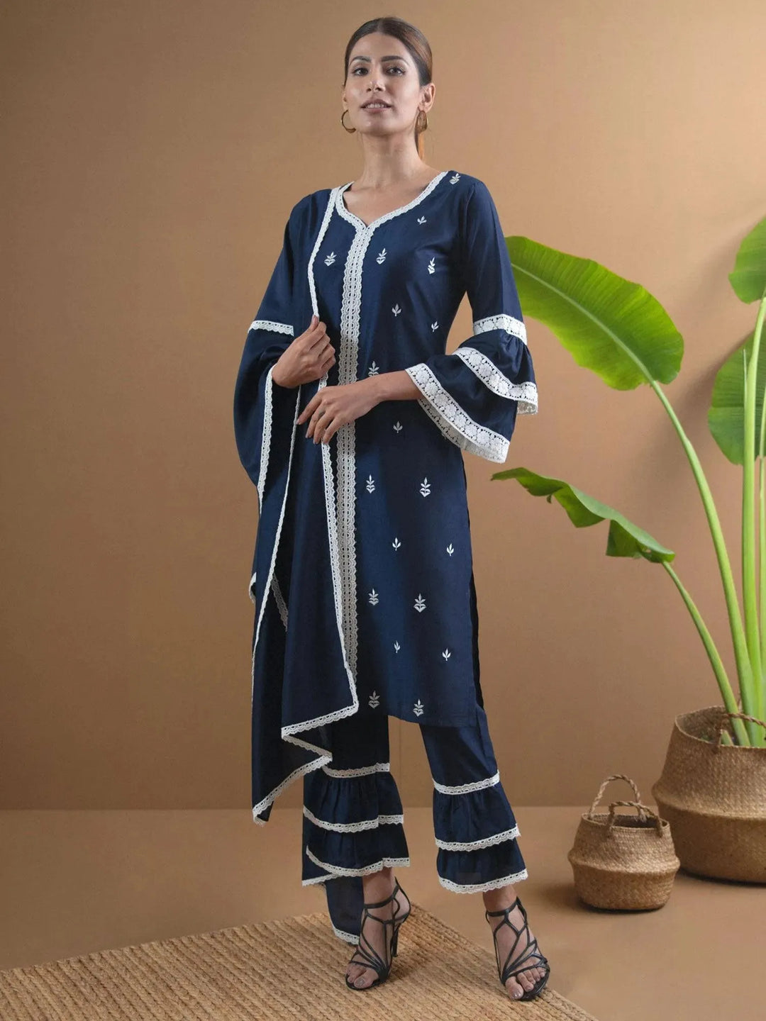 Blue Embroidered Shantoon Suit Set - Libas