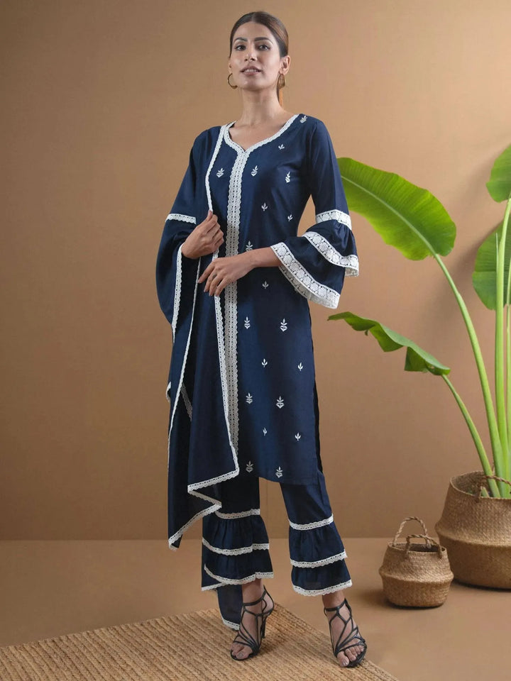 Blue Embroidered Shantoon Suit Set - Libas