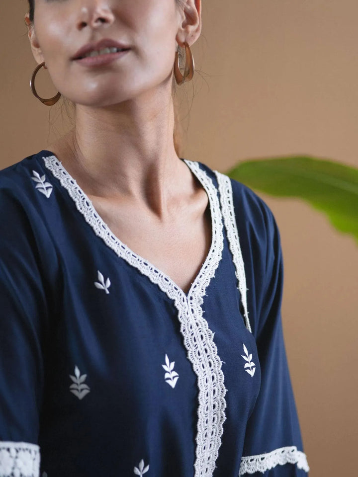 Blue Embroidered Shantoon Suit Set - Libas