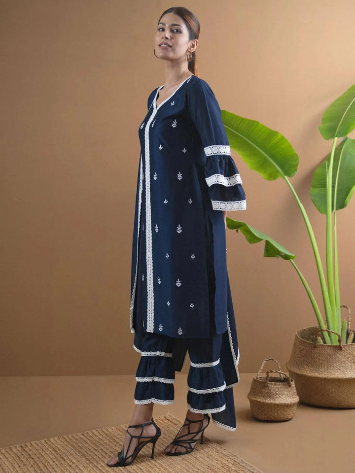 Blue Embroidered Shantoon Suit Set - Libas