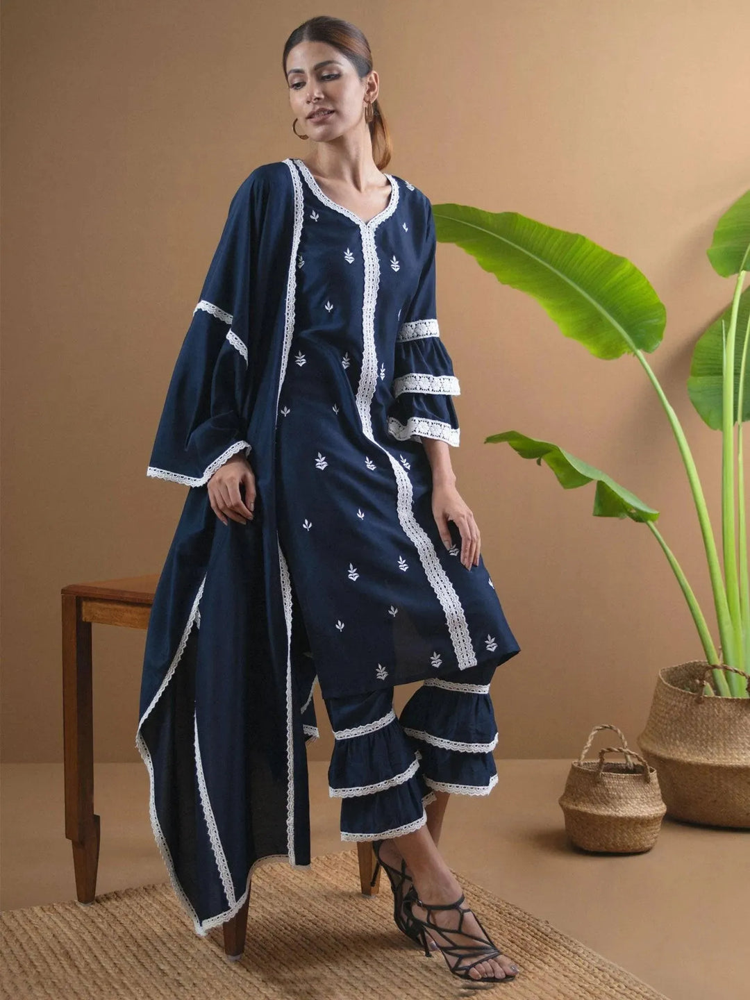 Blue Embroidered Shantoon Suit Set - Libas 