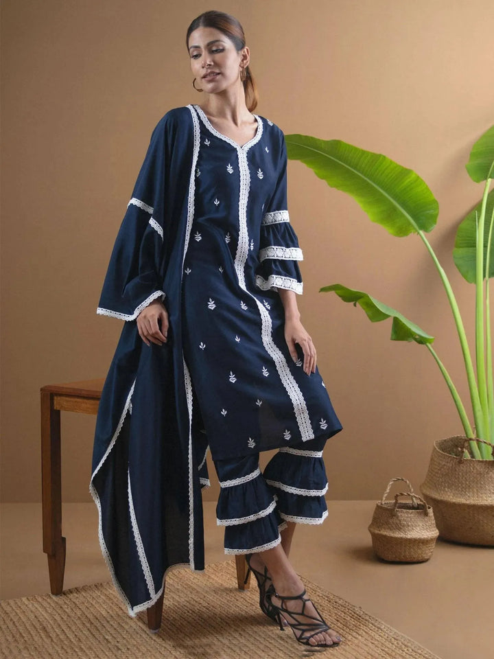 Blue Embroidered Shantoon Suit Set - Libas
