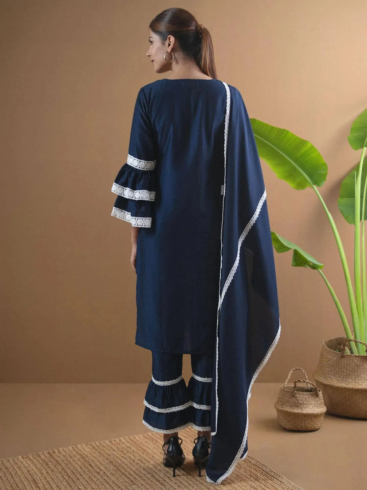Blue Embroidered Shantoon Suit Set - Libas