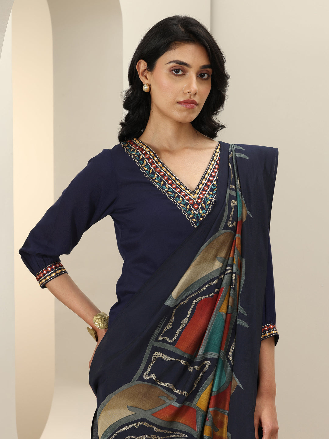  Blue Embroidered Viscose Rayon Straight Suit Set With Dupatta 