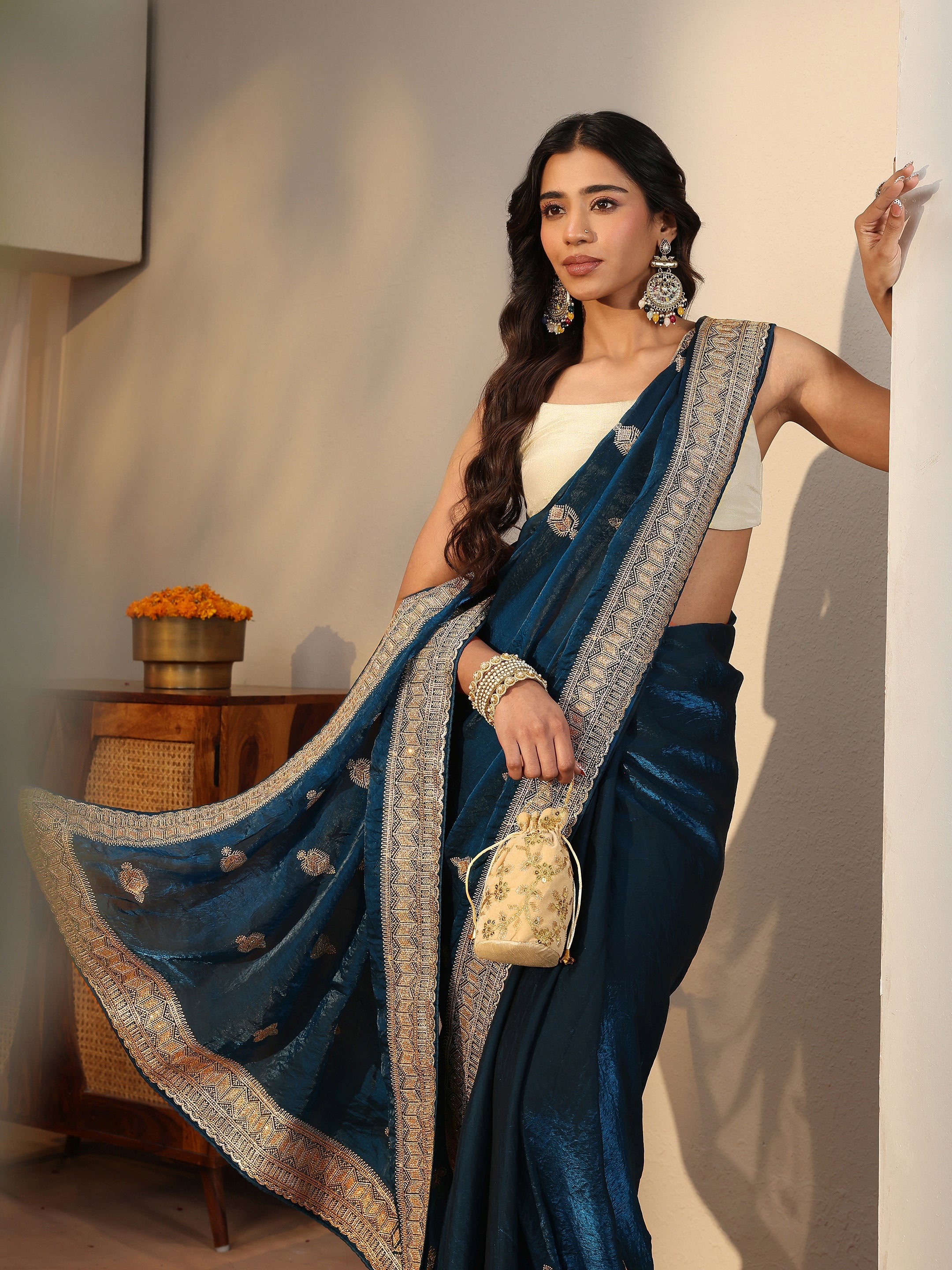 libas Blue Ethnic Embellished Tissue Saree-picture-37