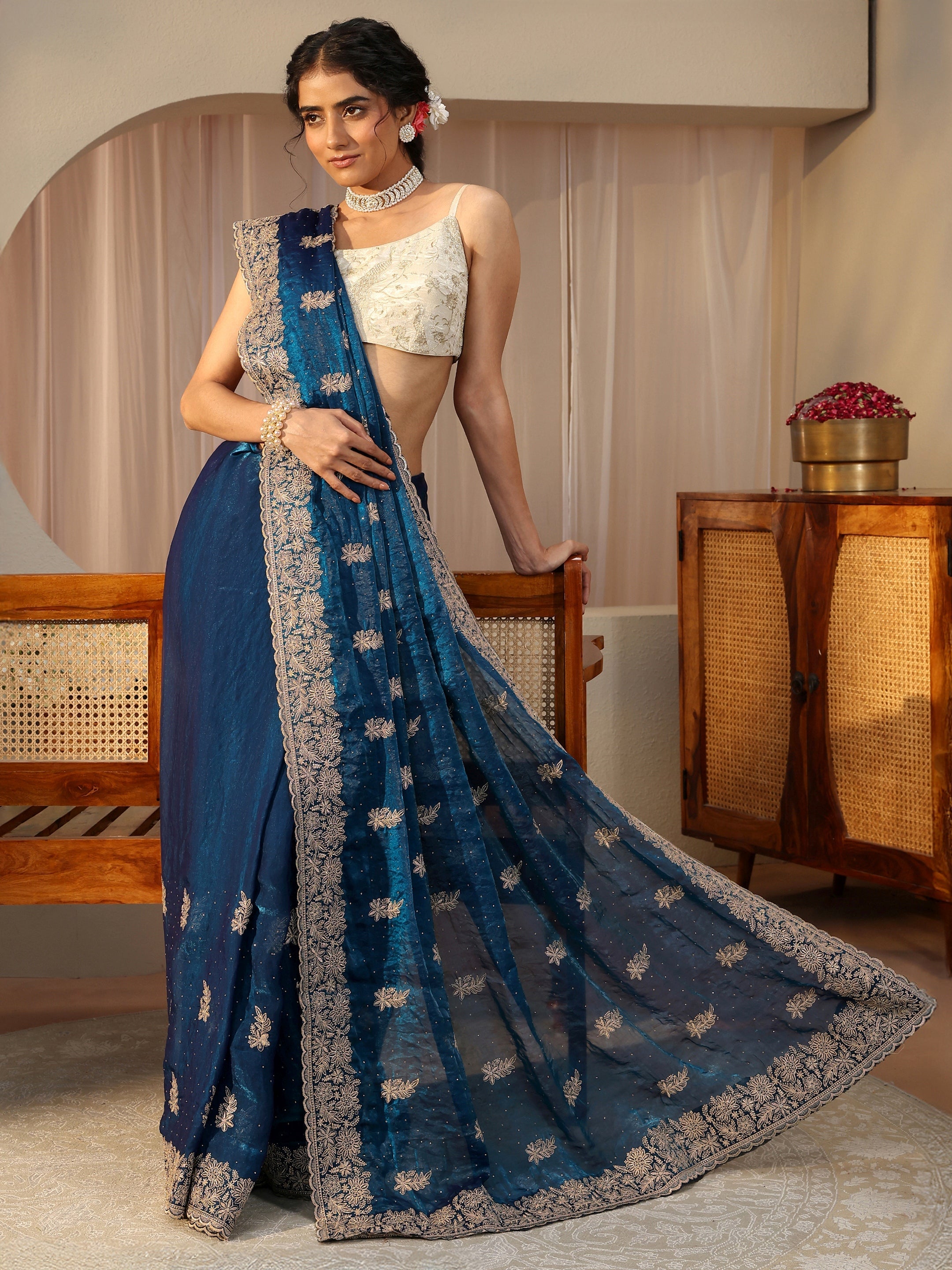 libas Blue Ethnic Embellished Tissue Saree-picture-51