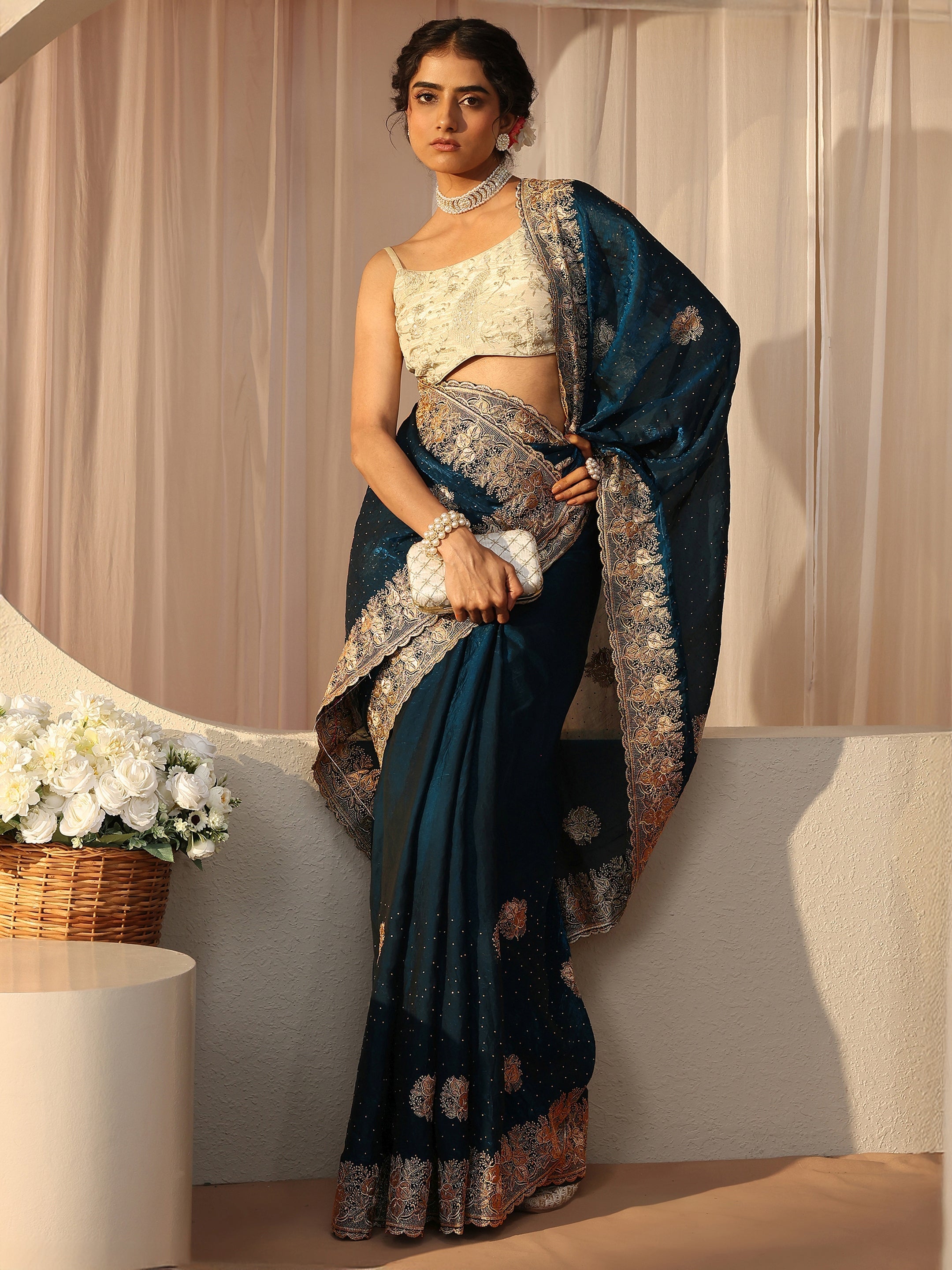 libas Blue Ethnic Embellished Tissue Saree-picture-60