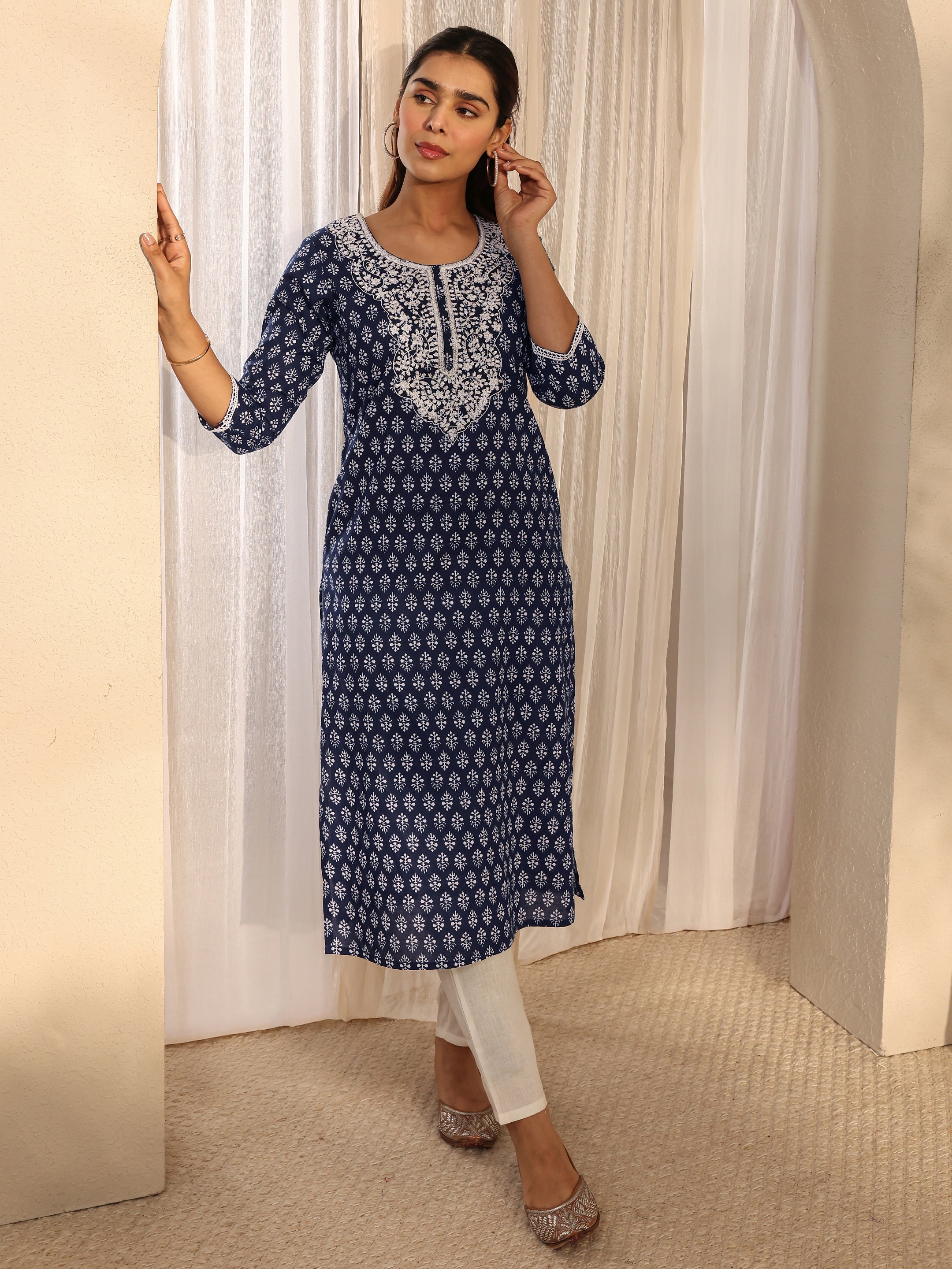 libas Blue Ethnic Motif Printed Cotton Straight Kurta-picture-59