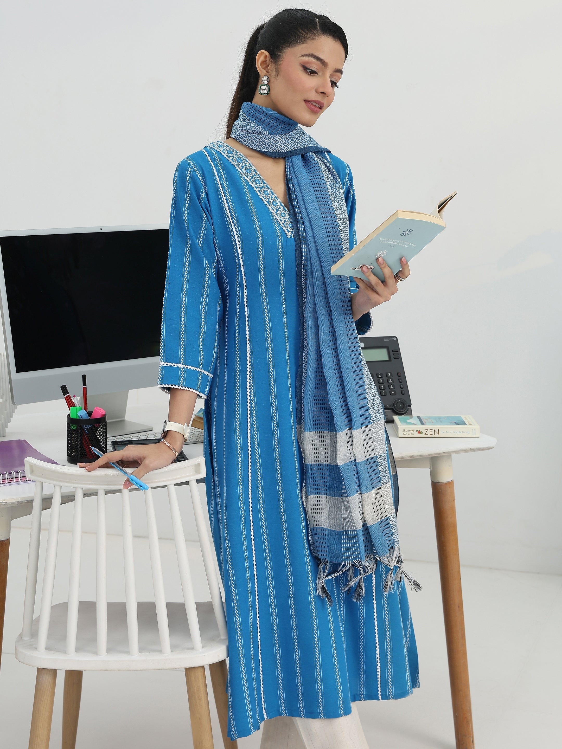libas Skyline Stripes Blue Cotton Blend Straight Suit Set-picture-26