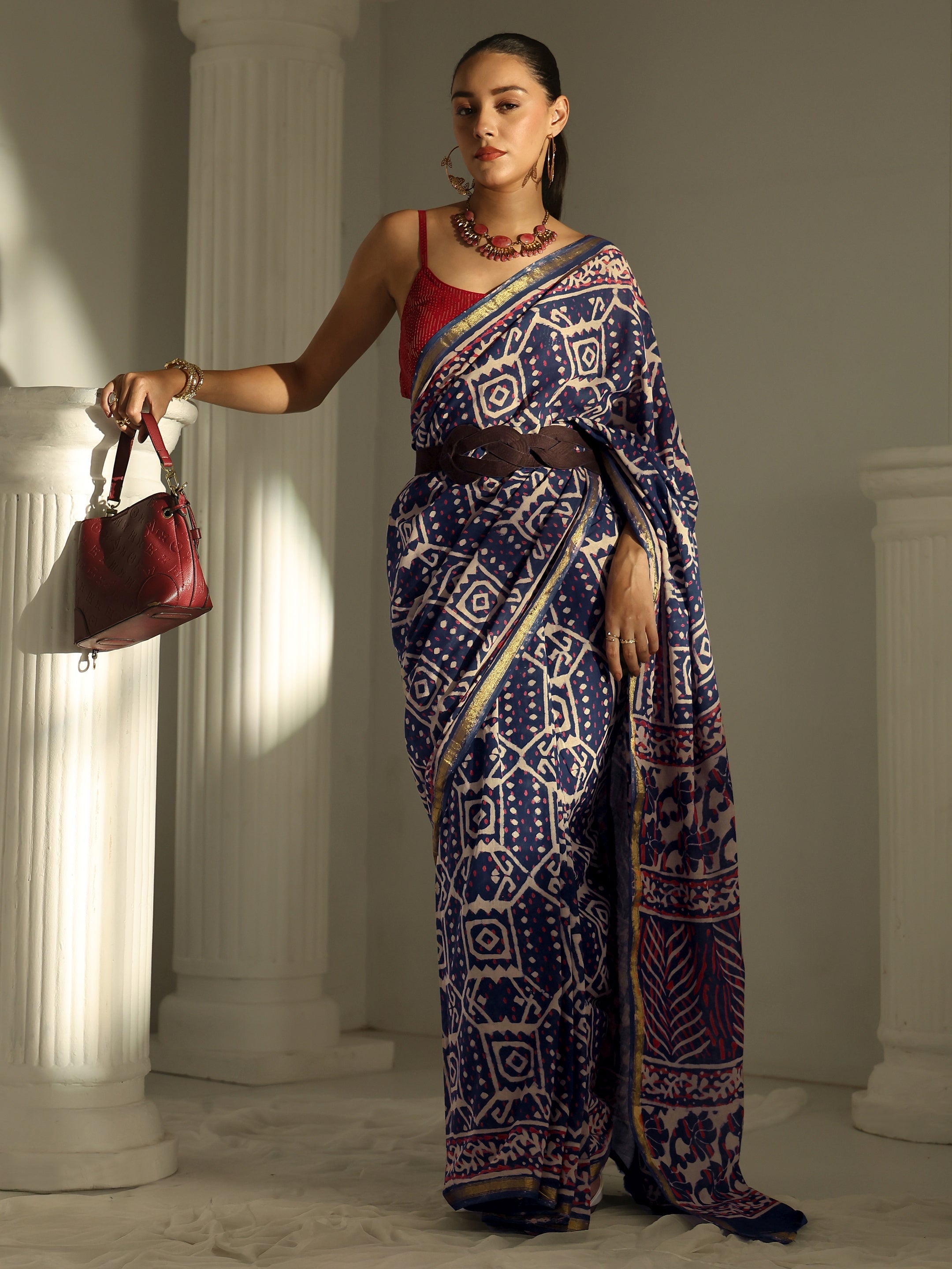 libas Blue Ethnic Printed Cotton Saree-picture-32