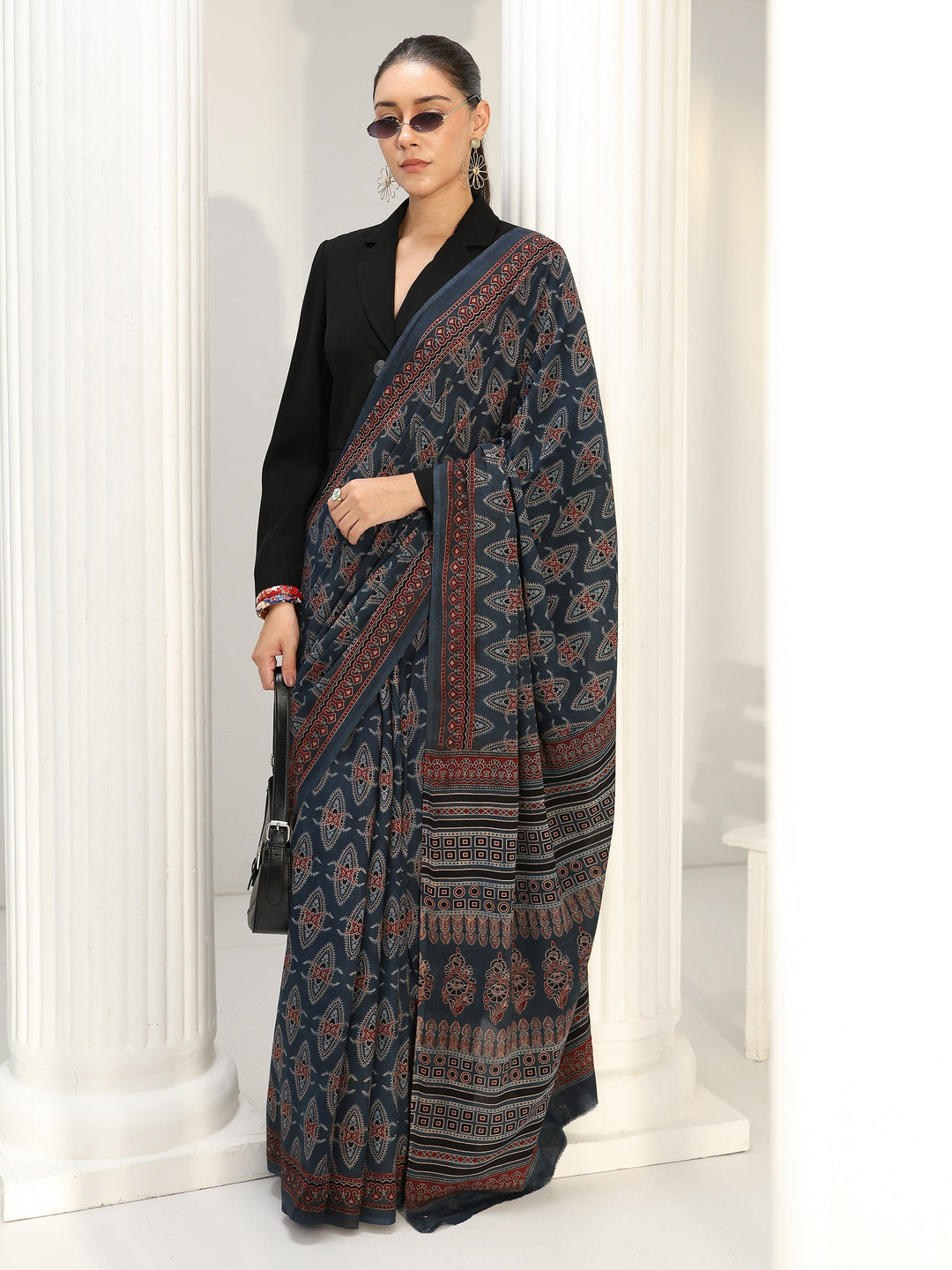  Blue Ethnic Printed Cotton Saree 