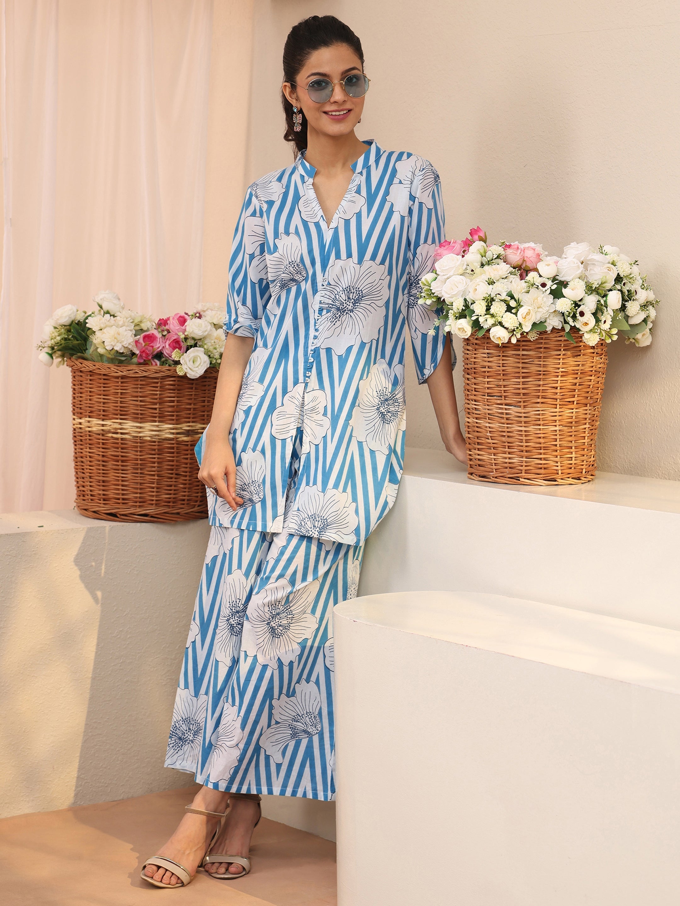 libas Blue Floral Printed Cotton Co-Ord Set-picture-52