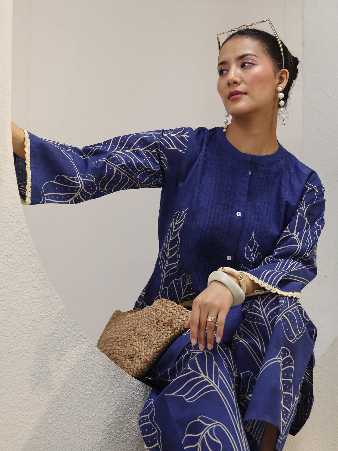  Blue Floral Printed Cotton Co-Ord Set 