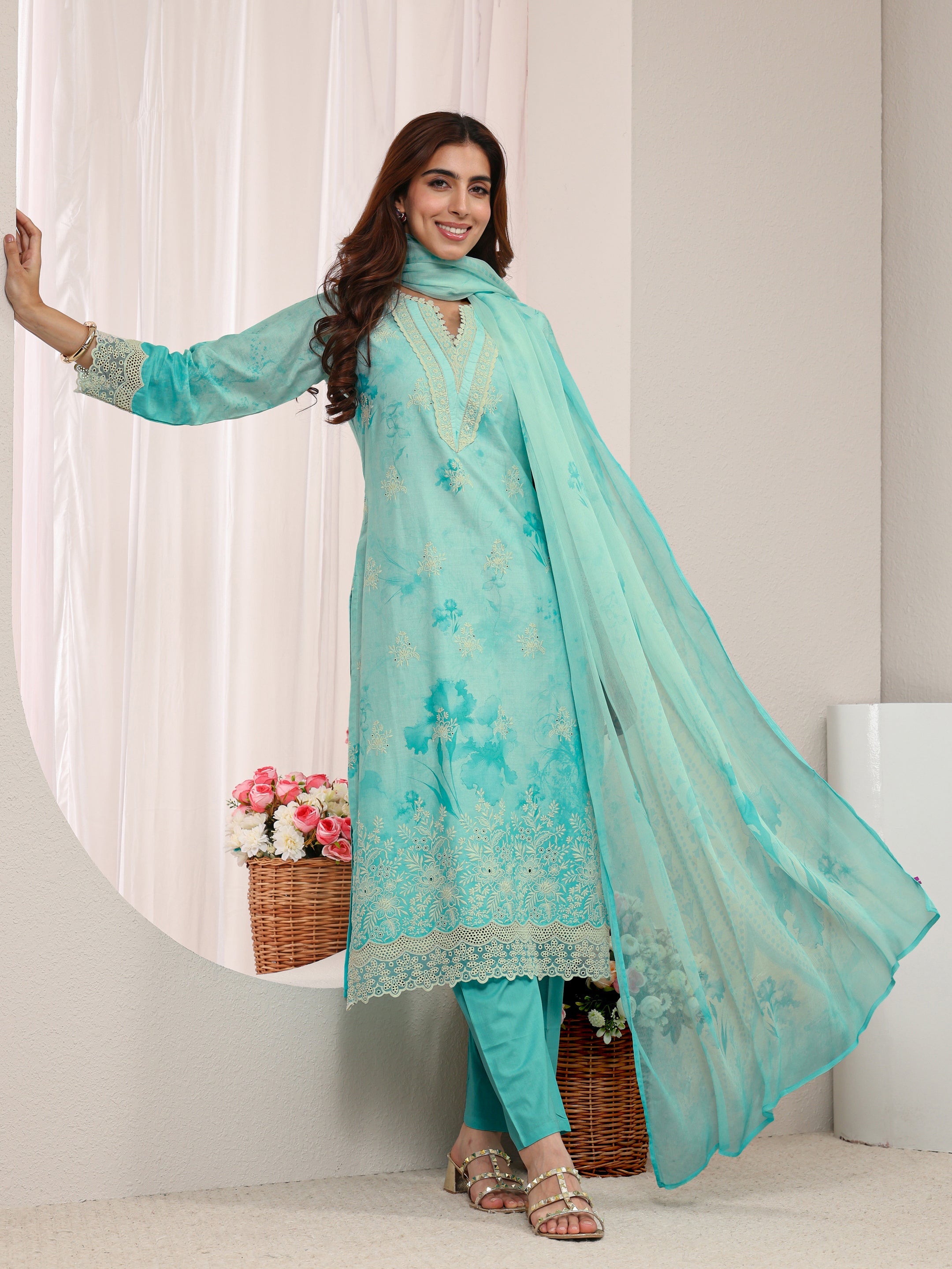 libas Blue Floral Printed Cotton Straight Suit Set with Dupatta-picture-20