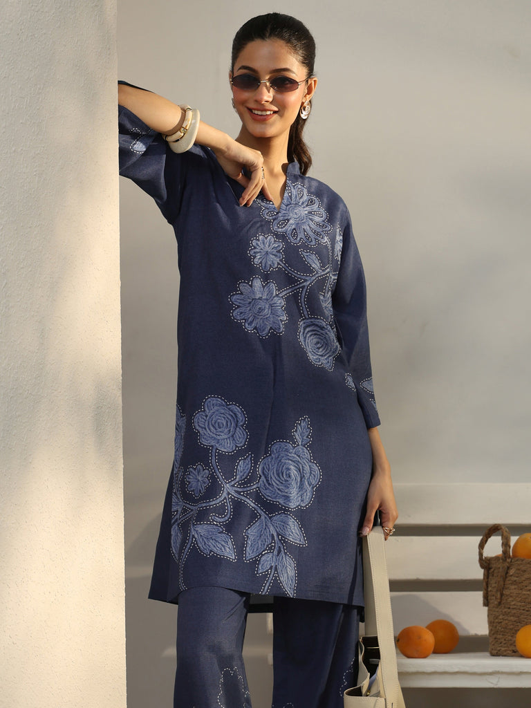 Libas Blue Floral Printed Linen Co-Ord Set