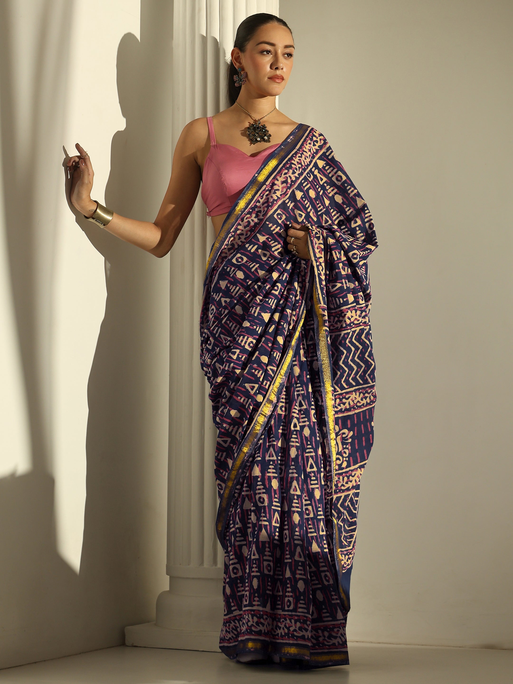 libas Blue Geometric Printed Cotton Saree-picture-33