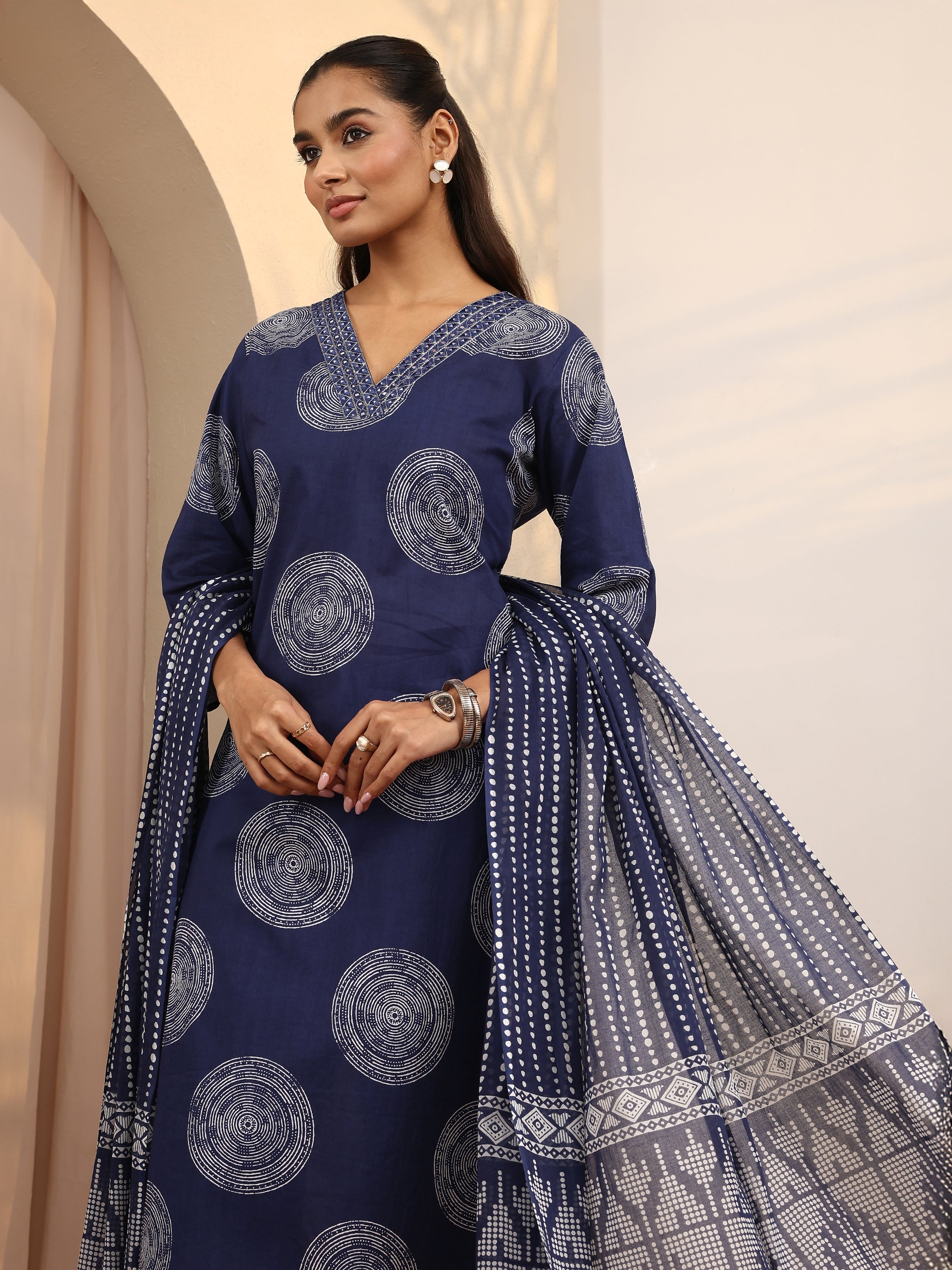 libas Blue Geometric Printed Cotton Suit Set With Dupatta-picture-31
