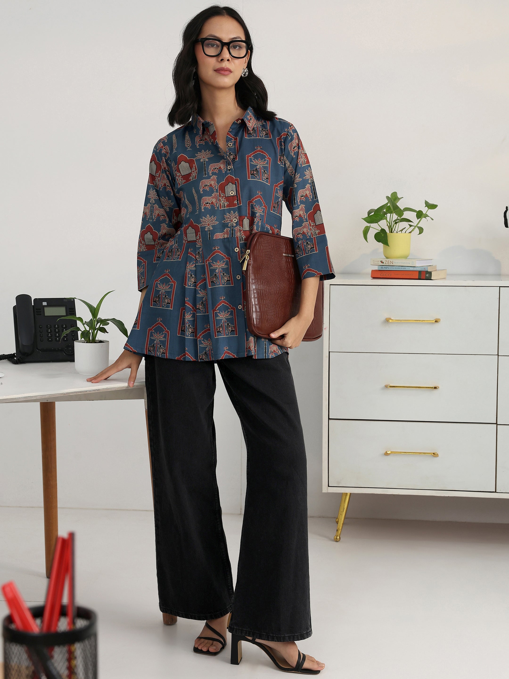 Blue Heritage Printed Cotton Blend Shirt-image-22