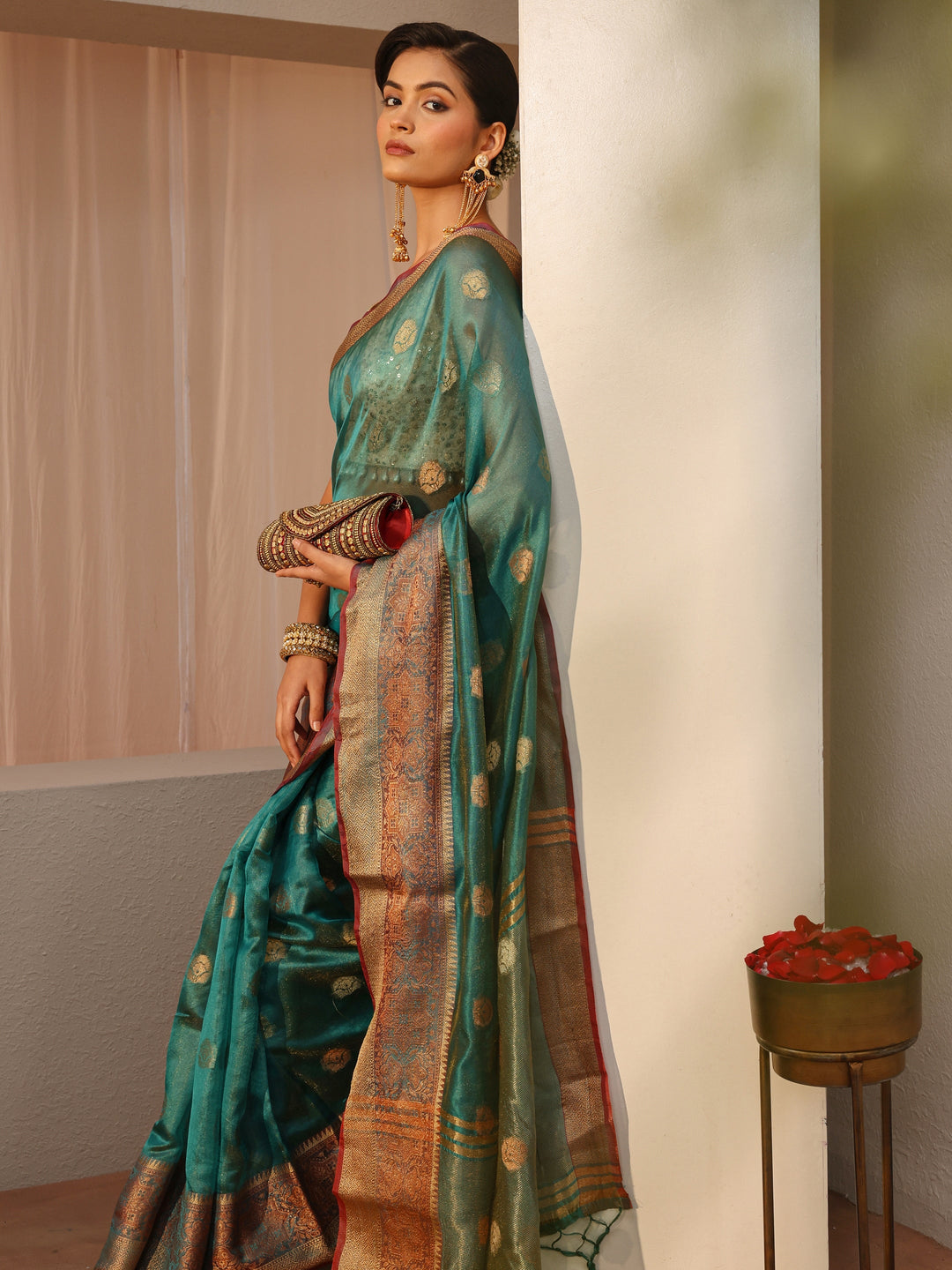  Blue Jacquard Woven Design Silk Blend Saree 