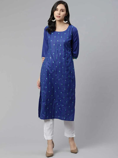 Blue Mirror Work Cotton Kurta - Libas