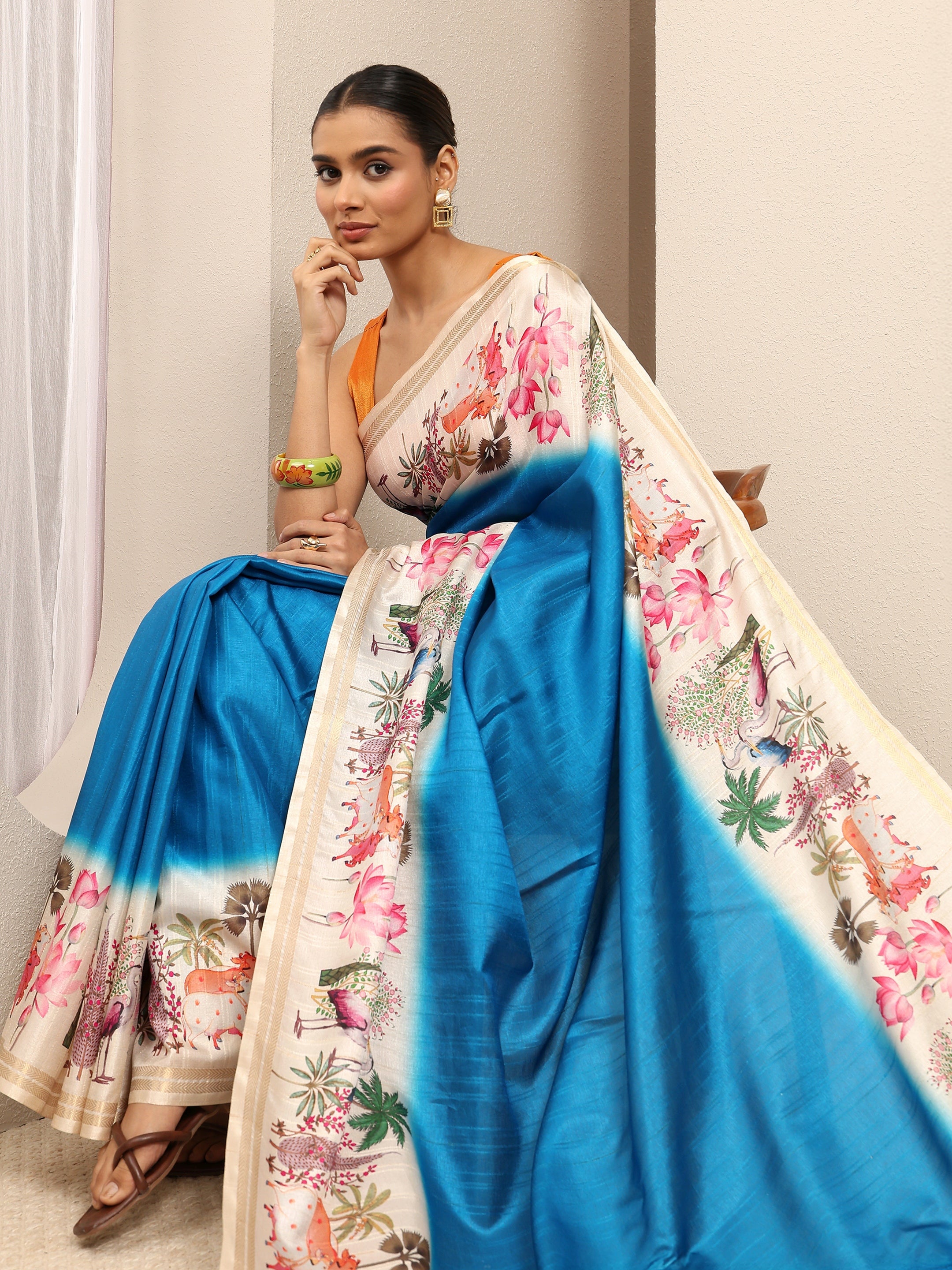 libas Blue Ombre Solid Silk Blend Saree With Unstitched Blouse Piece-picture-18