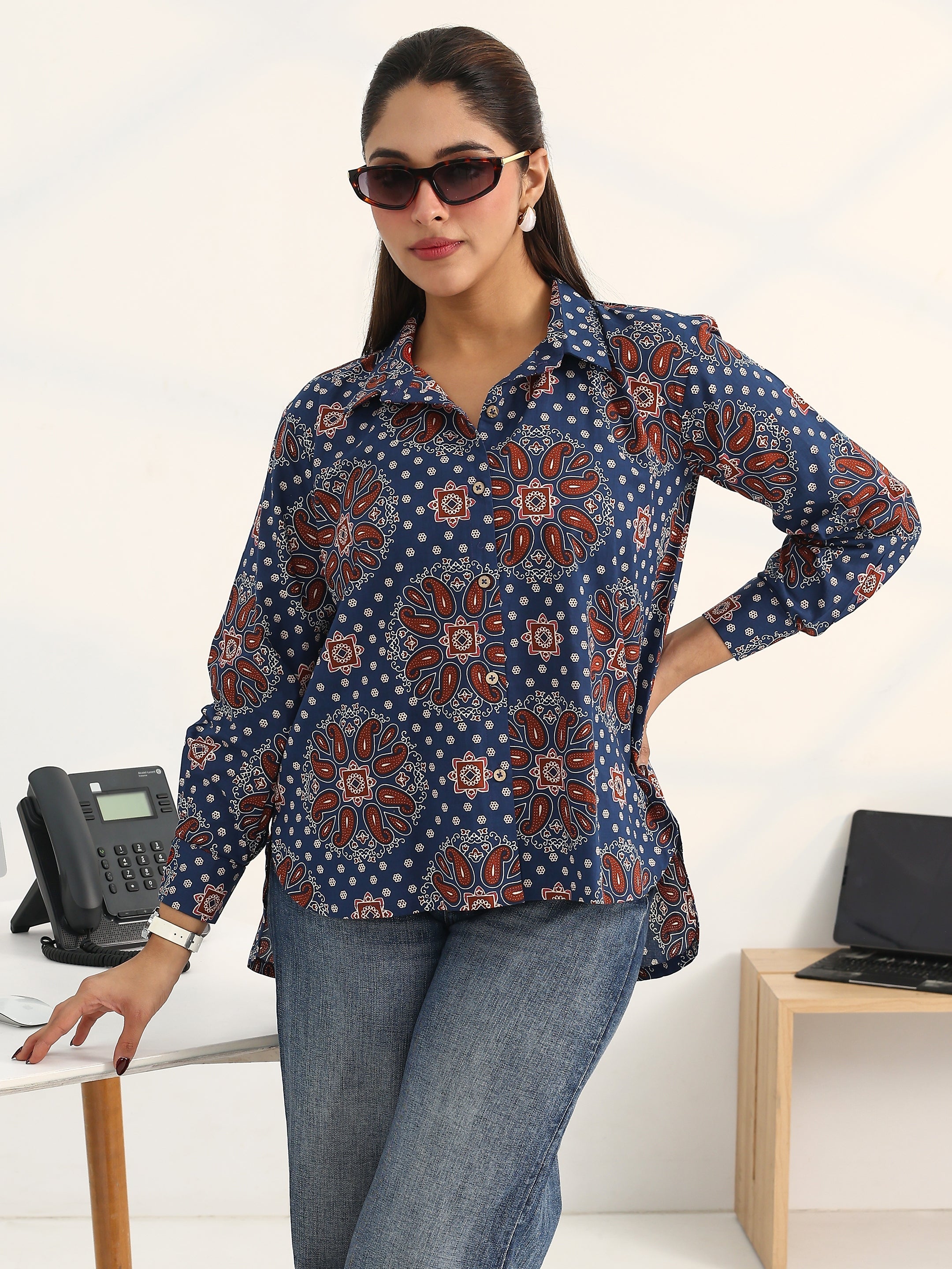 libas Blue Paisley Printed Cotton Shirt-picture-14