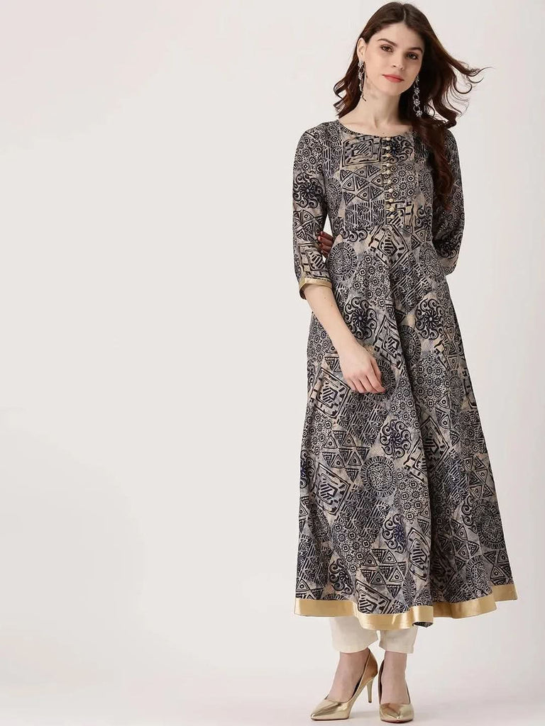 Gerua Blue Printed Chanderi Silk Kurta