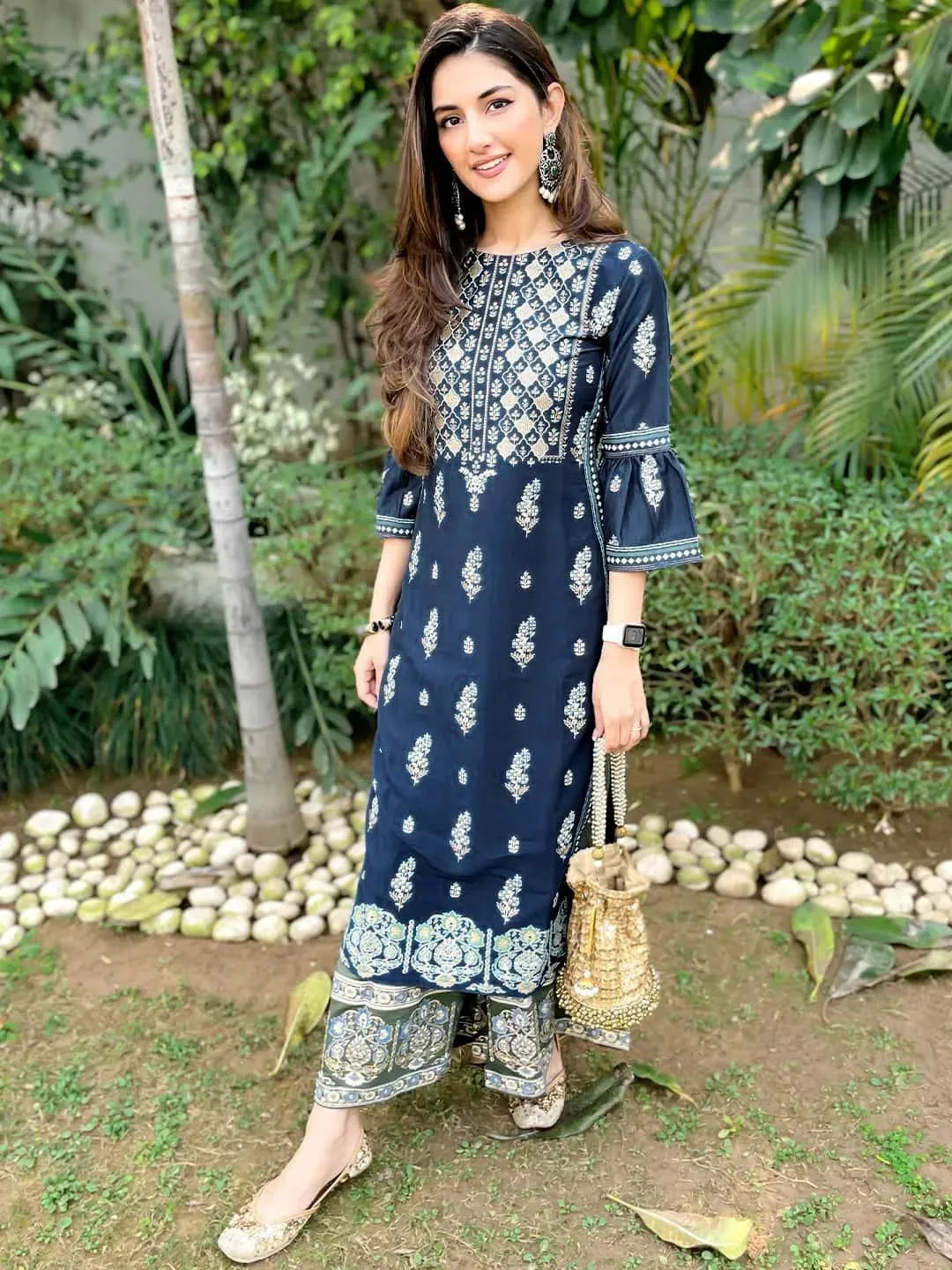 Blue Printed Chanderi Silk Kurta - Libas