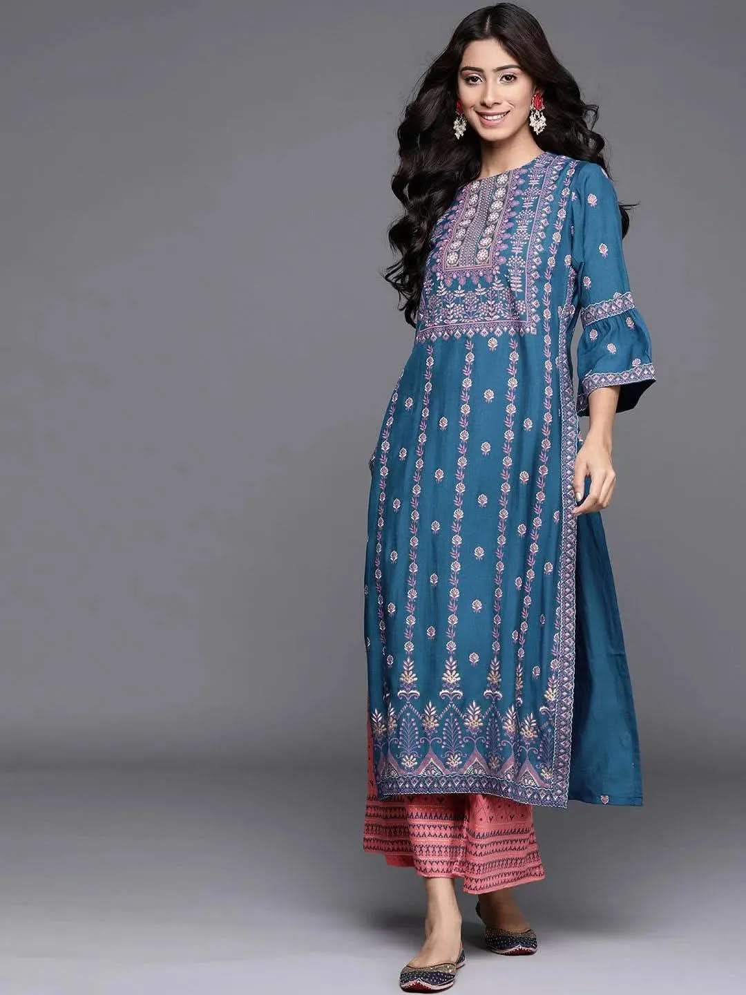 

Buy Blue Printed Chanderi Silk Kurta - 22050O-XS | Libas Ethnic Wear Online