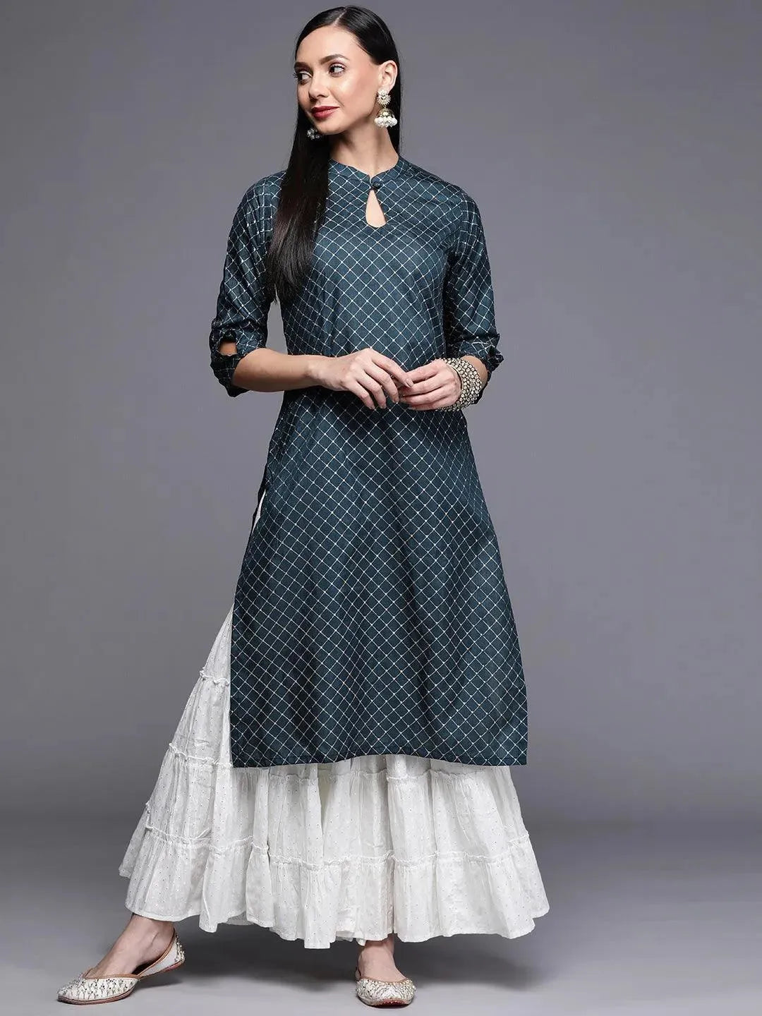 Blue Printed Chanderi Silk Kurta - Libas