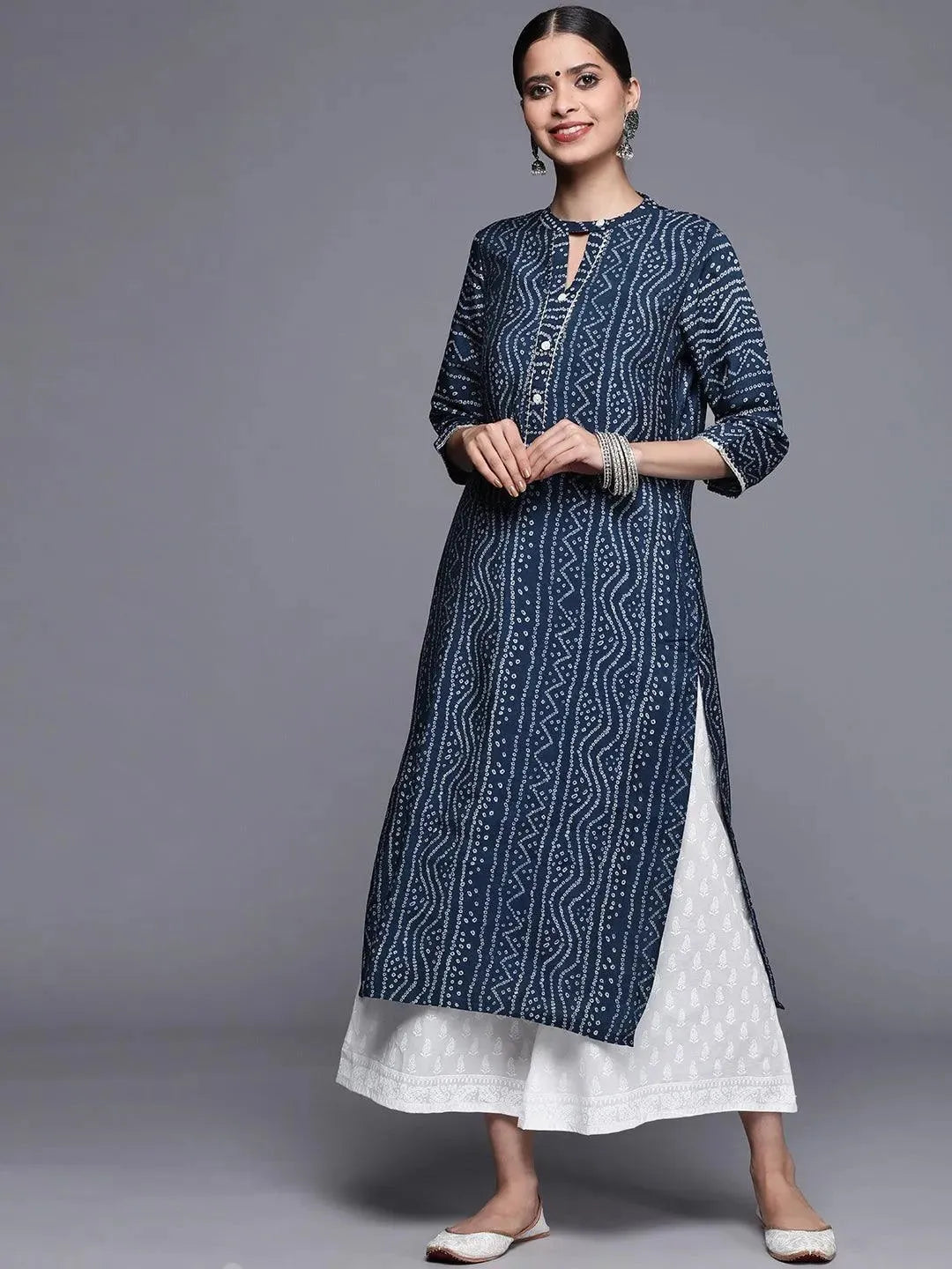 Blue Printed Chanderi Silk Kurta - Libas