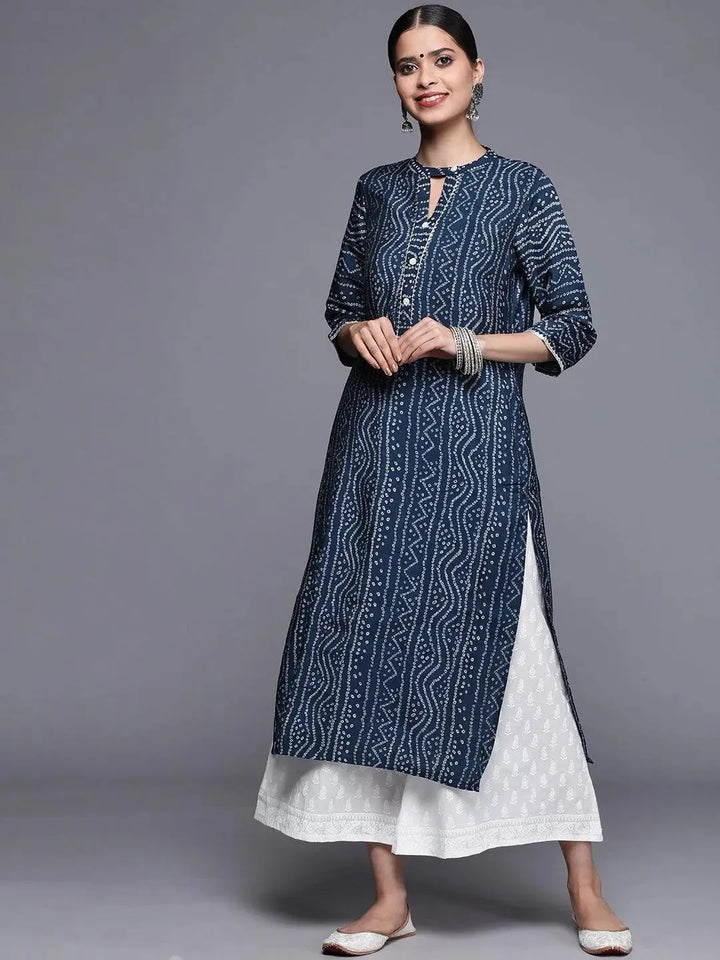 Blue Printed Chanderi Silk Kurta - Libas