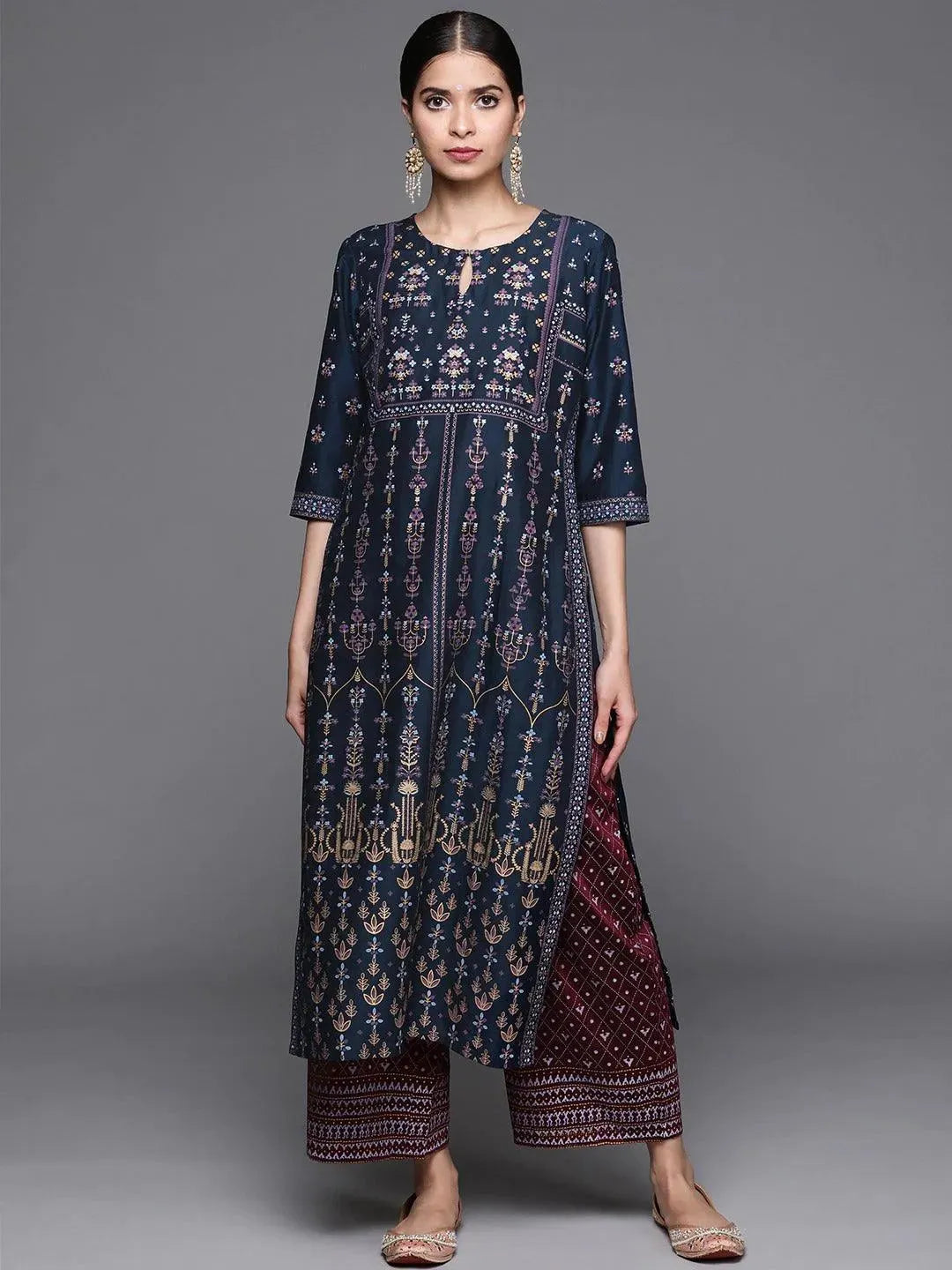 Blue Printed Chanderi Silk Kurta - Libas