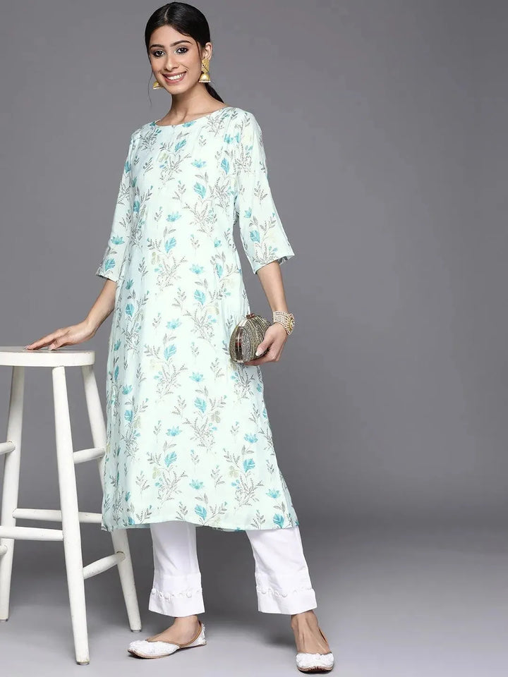 Blue Printed Chanderi Silk Kurta - Libas