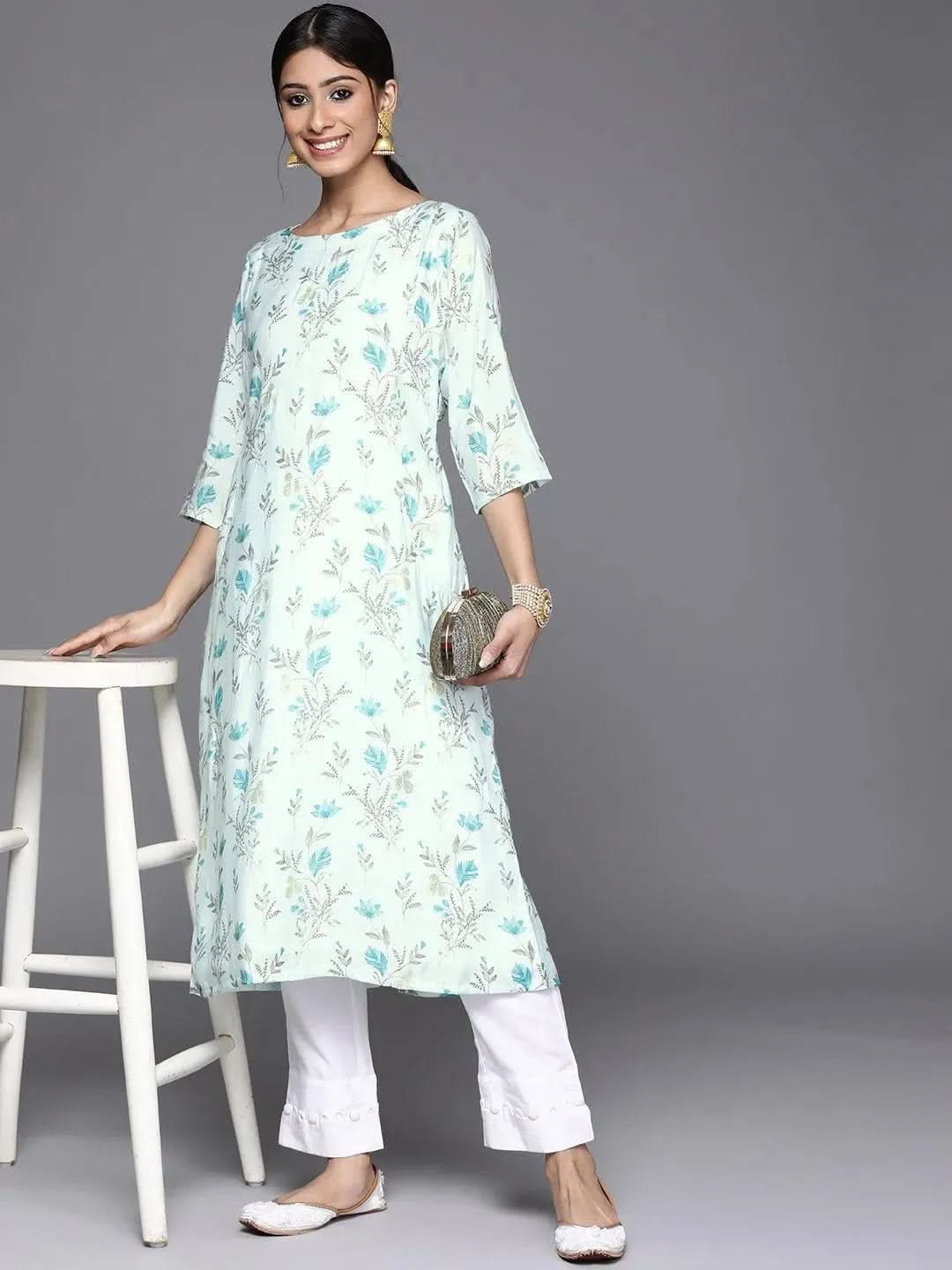 

Buy Blue Printed Chanderi Silk Kurta - 23110O- | Libas Ethnic Wear Online