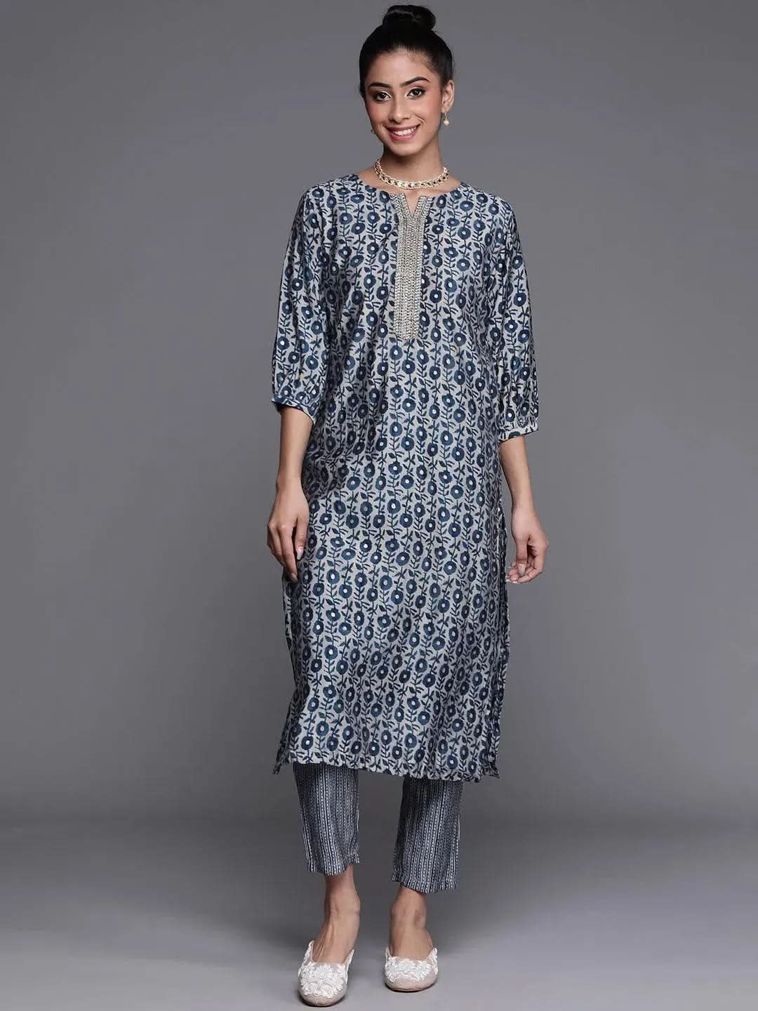 

Buy Blue Printed Chanderi Silk Kurta - 23173O-XS | Libas Ethnic Wear Online