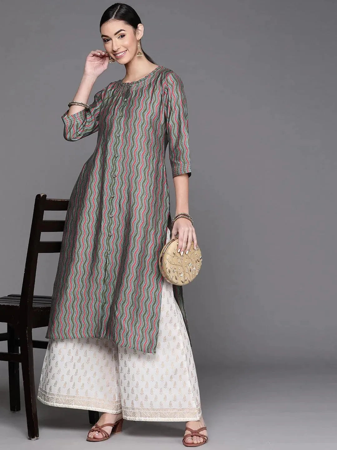 Blue Printed Chanderi Silk Kurta - Libas