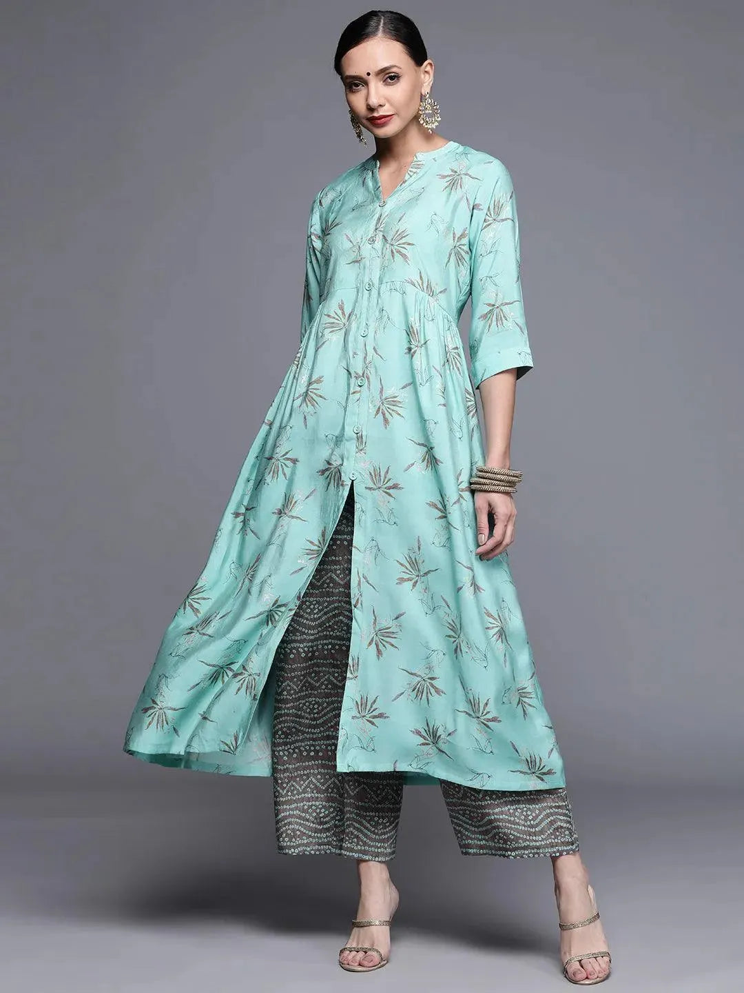 Blue Printed Chanderi Silk Kurta - Libas