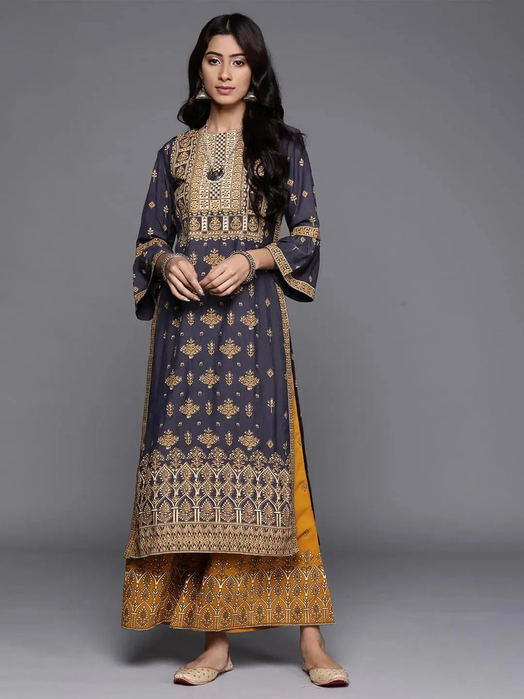Blue Printed Chanderi Silk Kurta - Libas 