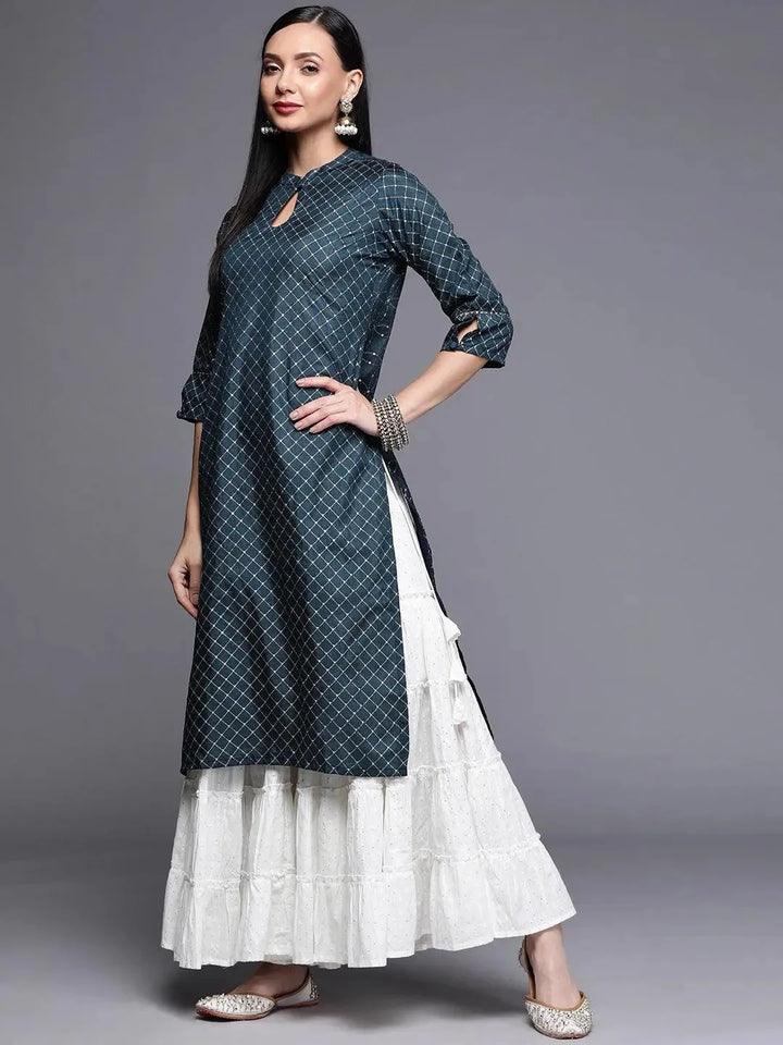 Blue Printed Chanderi Silk Kurta - Libas