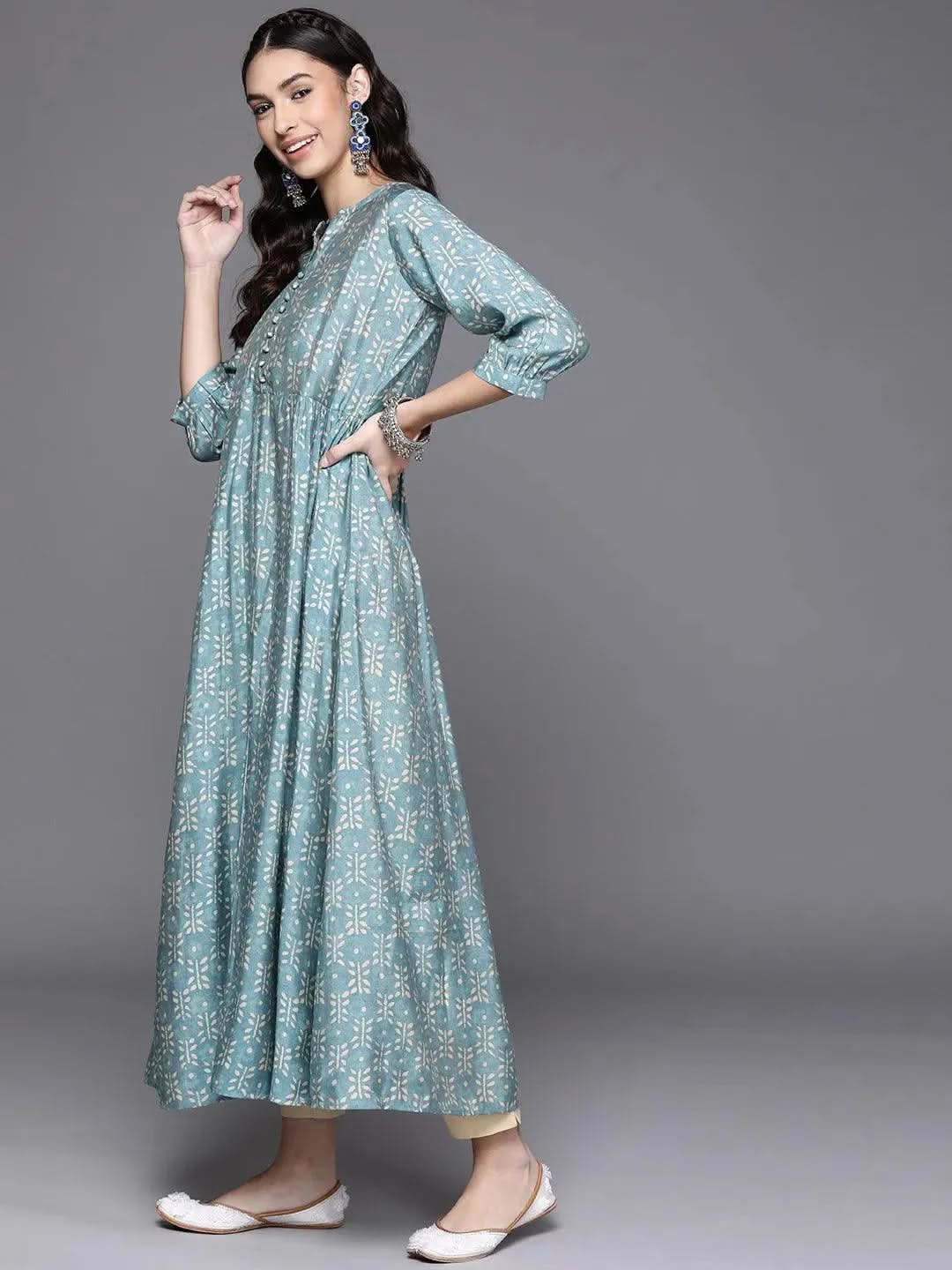

Buy Blue Printed Chanderi Silk Kurta - 23103O- | Libas Ethnic Wear Online