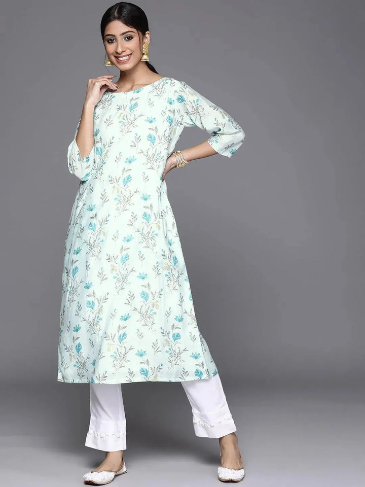 Blue Printed Chanderi Silk Kurta - Libas