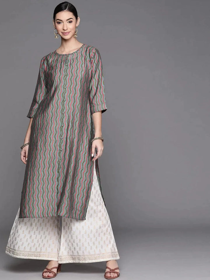 Blue Printed Chanderi Silk Kurta - Libas