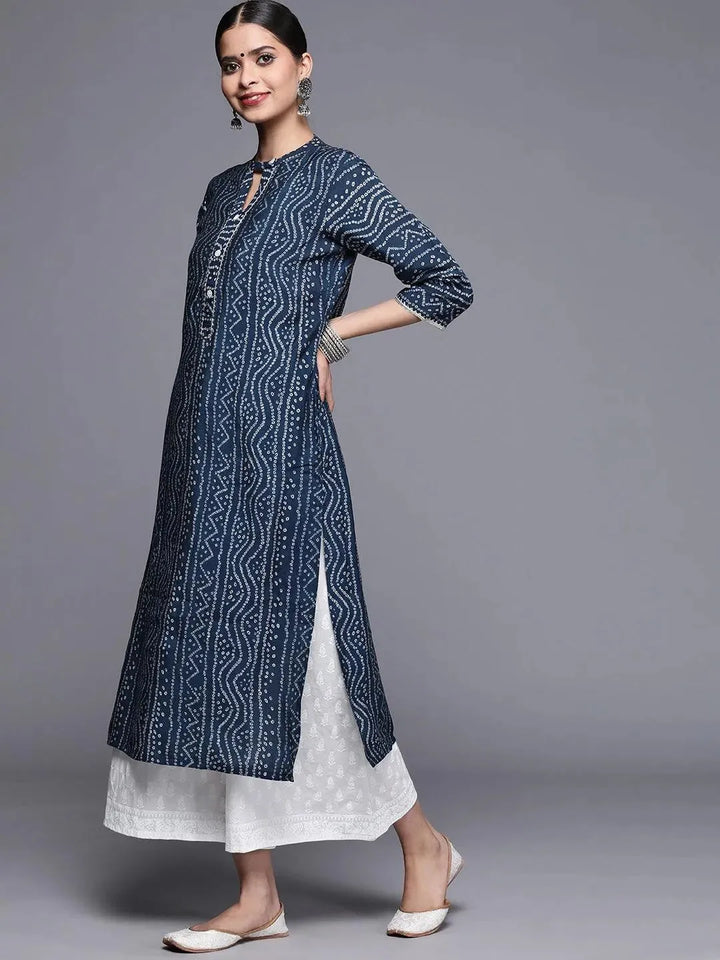 Blue Printed Chanderi Silk Kurta - Libas
