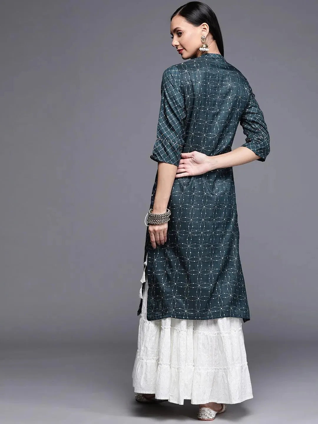 Blue Printed Chanderi Silk Kurta - Libas 