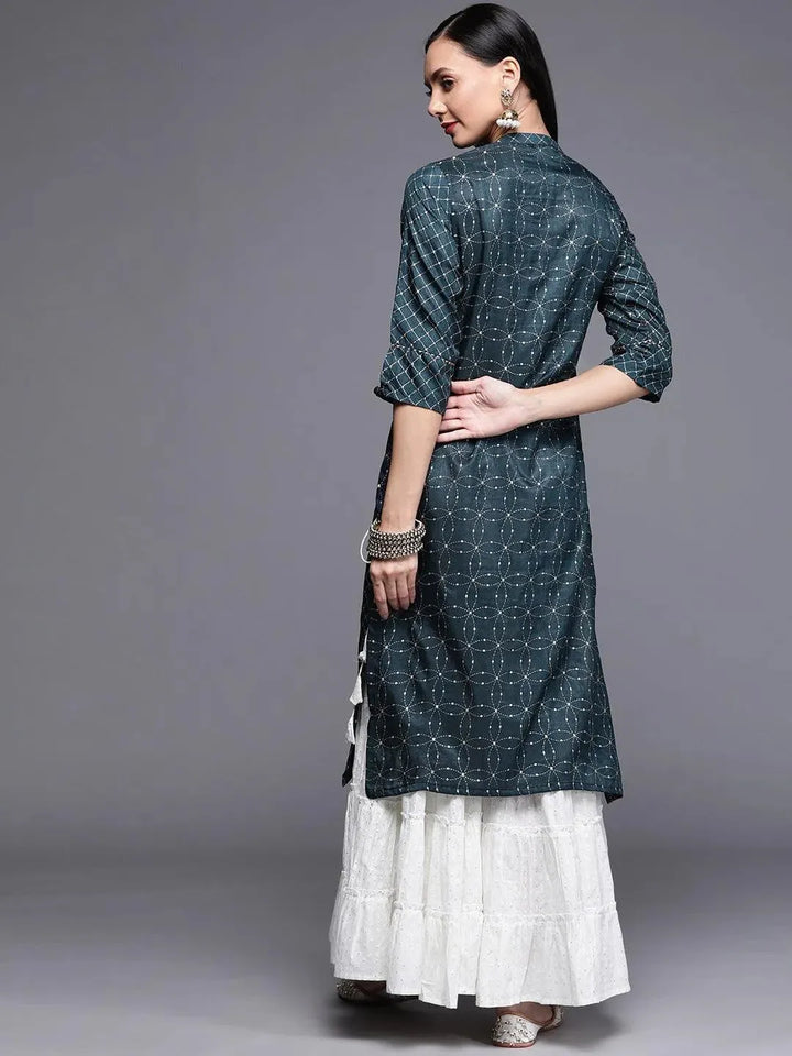 Blue Printed Chanderi Silk Kurta - Libas